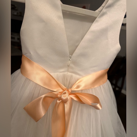 Tulle Flower Girl Dress Size 3T Removable Peach Ribbon - Picture 4 of 10
